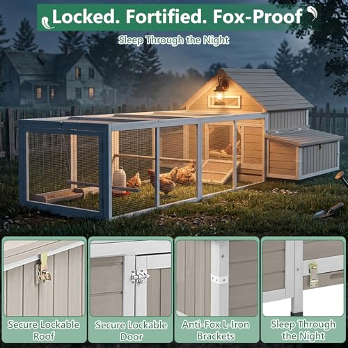 Large Chicken Coop for 6-8 Chickens with 6 Nesting Boxes, Wooden Outdoor Hen House with 9 Access Doors, Backyard Chicken Coop with Run, 5 Perches & Swing, Pull-Out Tray, Weatherproof Openable Roof - size: 118.3"L x 61.0"W x 40.0"H