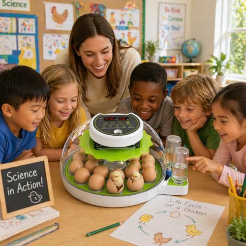 ME JO 18 Egg Incubator with Automatic Turner & Humidity Control, Built-in Candler, Egg Incubator for Chicken, Duck, Quail Eggs, Easy Hatch for Home, Farm, Classroom