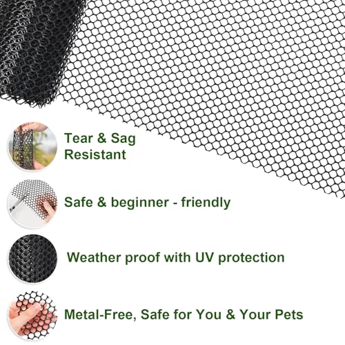 2-Pack Plastic Chicken Wire Mesh - 15.7 in x 10 ft Black, Plastic Wire Mesh Fence for Dogs, Cats & Poultry - Garden Netting & Animal Barrier, Balcony Netting for Pets - Laddatz - color: Black 2 Pack