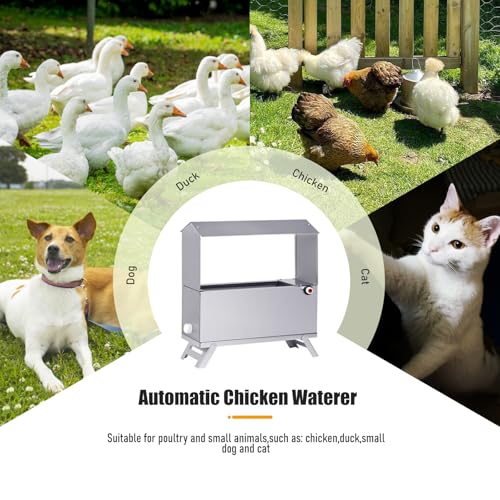 Chicken Waterer 1.5 Gallon Automatic Water Dispenser for Poultry | Chicken Water Feeder with Float Valve Kits | Stainless Steel | With Legs | Anti-Roost Lid | for Ducks, Turkeys, Quail
