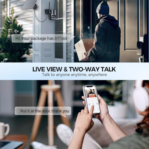 Solar Powered Outdoor Security Camera, 360° View Solar Powered WiFi, 2K HD, Night Vision, Motion Detection, Black