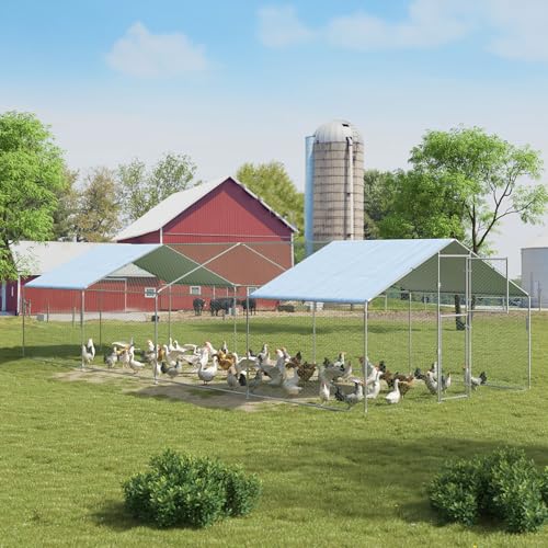 Polar Aurora Metal Chicken Coop, Large Outdoor Chicken Pen, Walk-in Chicken Run for 20-40 Chickens, Double Door Chicken House with Waterproof UV Protection Cover for Backyard (Spire-XL) - size: Spire-XL