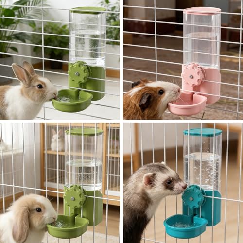 Rabbit Water Bottle for Cage Crate, 29oz No Drip Hanging Automatic Pet Water Dispenser for Small Animal Guinea Pig Bunny Chinchilla Ferret Hedgehog Puppy Cat (Pink) - color: Pink