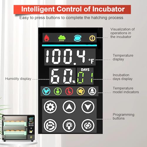 Incubators for Hatching 24 Eggs, Egg Incubator Automatic Egg Turner, Ultrasonic Atomized Humidifier, Chicken Incubator Temperature Control with 5 Automatic Incubation Modes, Auto Day Count