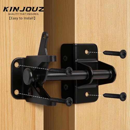 Self Locking Gate Latch for Wooden Fence, Heavy Duty Automatic Gravity Fence Latch for Wood Metal Gate, Gate Hardware Door Lock for Outdoor Pool Garden Shed, Black, 1Pack