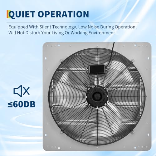 20" Wall Mounted Shutter Exhaust Fan with 5ft Power Cord – 3500 CFM, 1500 RPM High Velocity Attic Vent Fan with Automatic Shutters, Quiet Operation for Garage, Greenhouse, Shed - size: 20 inch