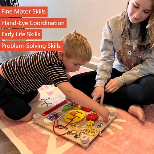 Montessori Busy Board for Toddlers 3-5, Large Wooden Sensory Board with 20+ Learning Activities, Fine Motor Toy, Double-Sided Travel Busy Board for Preschool Boys & Girls - style: Double Sides Busy Board