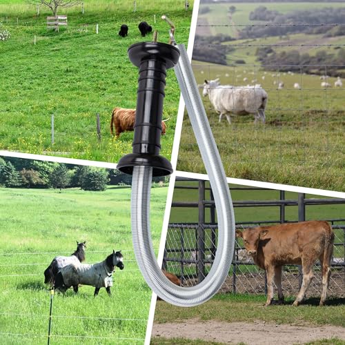 4 Set Electric Fence Spring Gate Handles Kit with Spring, 16.5 Feet Tension Spring, Handle Set with Anchors, Electric Fence Connectors
