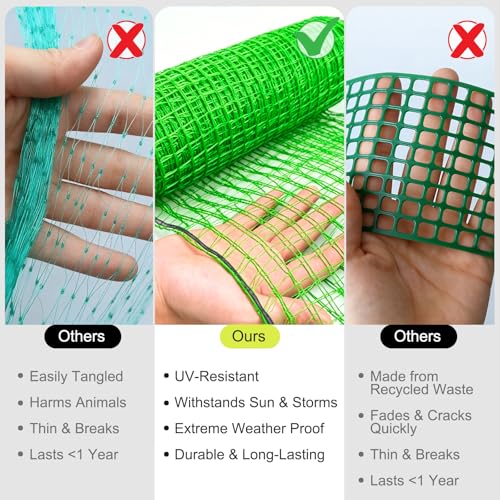 Deer Fence, RIFNY 2.6 x 50 FT Plastic Mesh Fencing Netting for Garden Outdoor Yard, Temporary Fence to Protect Plants Fruit and Ideal for Deer Dogs Chicken (Green) - size: 2.6 x 50 FT