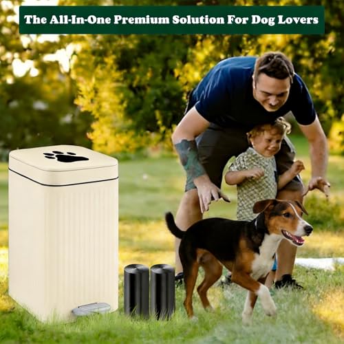 Dog Poop Trash Can Outside, 5L/1.3 Gal Pet Poop Bucket with Lid, Foot Pedal, Dog Waste Container with 40 Bags, Lid Soft Close for Pet, White - size: 5L White Trash Can
