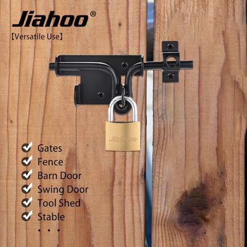 JIAHOO Door Lock Gate Latch, Heavy Duty Slide Bolt Door Lock with Brass Padlock & 3 Keys, Sliding Bolt Latch Hardware kit for Wooden Fence, Shed Door, PVC Fence, Barn Door - style: Slide Bolt Latch & Padlock