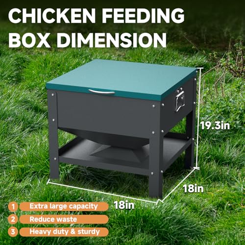 Automatic Metal Chicken Feeder,80lb Large Capacity Portable Gravity Chicken Feeder Box with Weatherproof Lid, No Waste Poultry Feeder for Geese, Ducks(Green Lid) - color: Green Lid