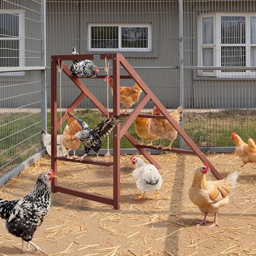 PETSFIT Wooden Chicken Roosting Bars for 8-10 Chickens โ Multi-Level Design with 4 Roosting Bars &Swings, Durable Fir Wood for Outdoor Coops, Easy Assembly, Ideal for Backyard Farms - size: 51"L x 26.6"W x 38"H