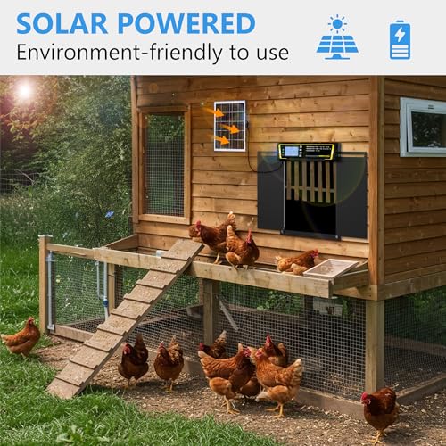 Automatic Chicken Coop Door with Timer & Light Sensor,5000mAh Battery & 3.7W Solar Panel,Anti-Pinch Auto coop Door, Weatherproof for Backyard Chicken Coop