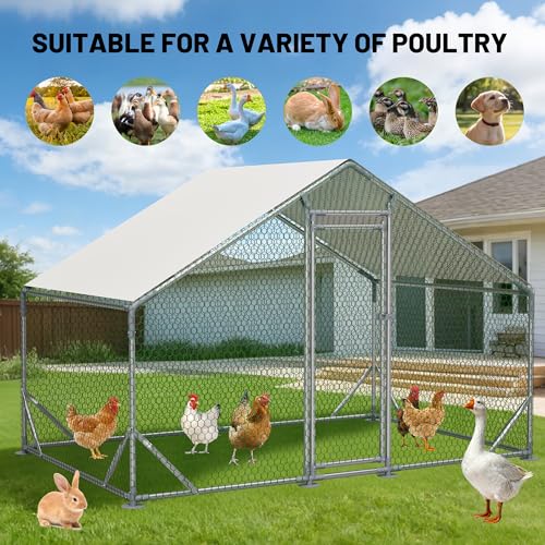 Metal Chicken Coop 13×10×6.56FT,Chicken Run Pen with Spire Roof,Water-Proof and UV-Proof Cover,Secure Mesh Walk-in Hens Fence with Lockable Door,Poultry Cage for Small Animal Like Hens,Ducks,Rabbits - size: 156.0"L x 79.0"W x 79.0"H