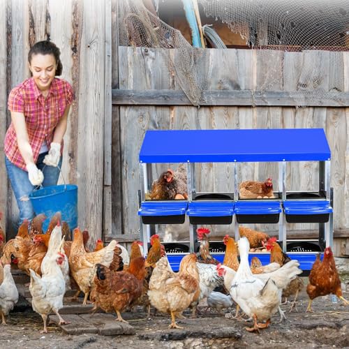 Chicken Nesting Boxes,8 Hole Metal Roll Away Eggs Laying Boxes with Ventilation Holes,Rustproof Plastic Tray & Keyhole Mounting, Cleanable Pull Out Nest Box for Hen & Duck, Blue - color: Blue, size: 8 holes with legs