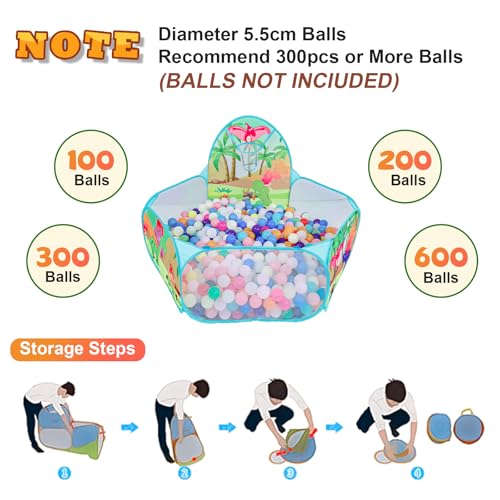 Kids Ball Pit, Pop Up 3+Children Play Tent, Toddler Ball Pool Baby Crawl Playpen with Basketball Hoop, Portable Toys for Girls Boys, 4ft/120cm, Balls Not Included, Dinosaur World - style: Dinosaur