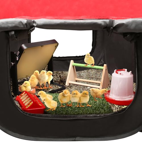 Brooder Box for Chick Starter Kit - 2026 Upgrade Dual Door Chicken Brooder Pen/Playpen/Tent with 10*10 in Brooder Heating Plate,Nesting Pad,Chicks Feeder&Waterer,Chick Perch Up to 15 Chicks,Duck,Quail - color: red