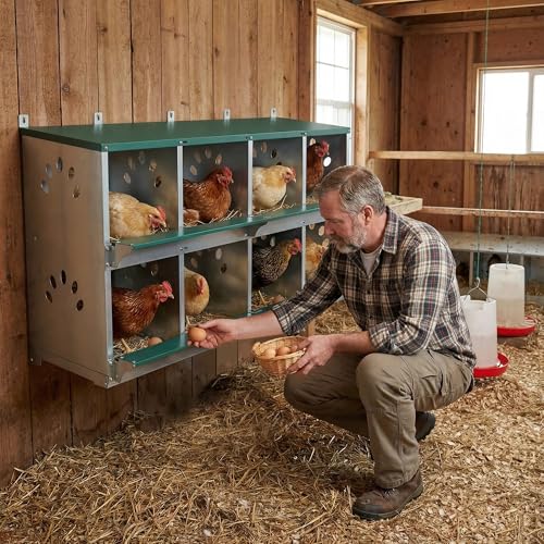 8 Compartment Metal Chicken Nesting Box with Roll Away Egg Collection 42×16×25in,Wall Mountable Large Hen Laying Box with Vented Holes,8 Houses Coop Roosting Boxes Fit for Different Poultry Breeds - size: 42×16×25in