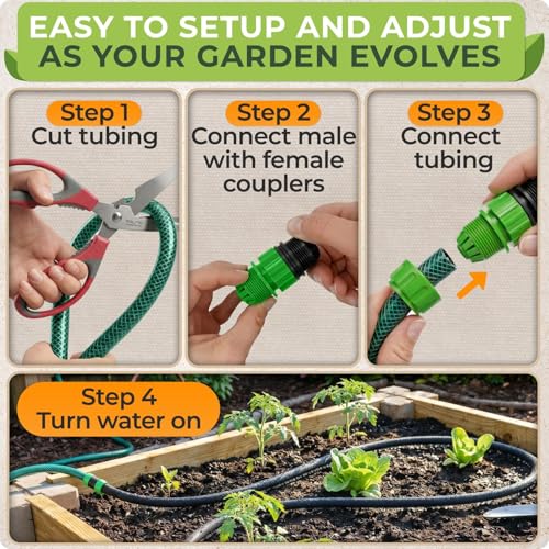 CARPATHEN Soaker Hose Kit, Water Saving Soaker Hose System with 1/2" 50FT Main Line Tubing & Connectors for Deep Root Watering Your Garden, Raised Beds or Greenhouse