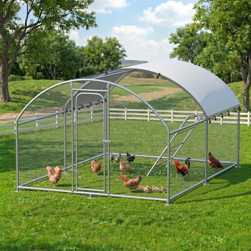 Large Metal Chicken Coop with Roosting Perch, Waterproof and UV-Resistant Cover,Outdoor Walk-in Cage Hen House for Yard Farm Rabbit Duck Chicken Run Dome Roof (10’ W x 13.2’ L x 6.4’ H) - size: 157.5"L x 118.0"W x 78.0"H
