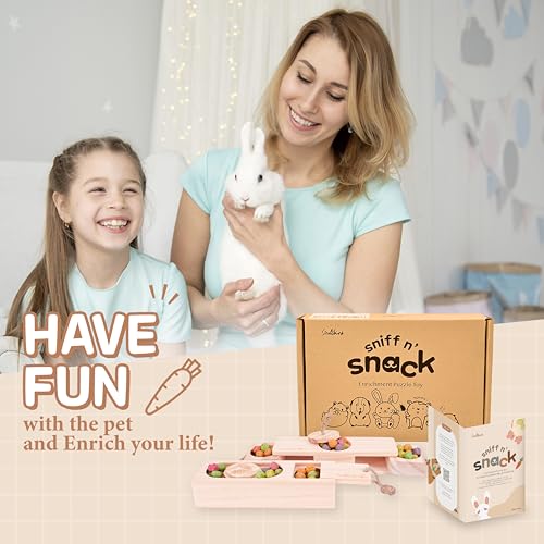 SoulThinkĀ® Advanced Interactive Wooden Pet Rabbit Toys - Sniff n' Snack Bunny Chew Toys for Rabbit Treats, Suited for Chinchilla Foraging, Guinea Pigs Boredom, and Hamster Enrichment (2 Set) - style: Sniff n' Snack - Advanced
