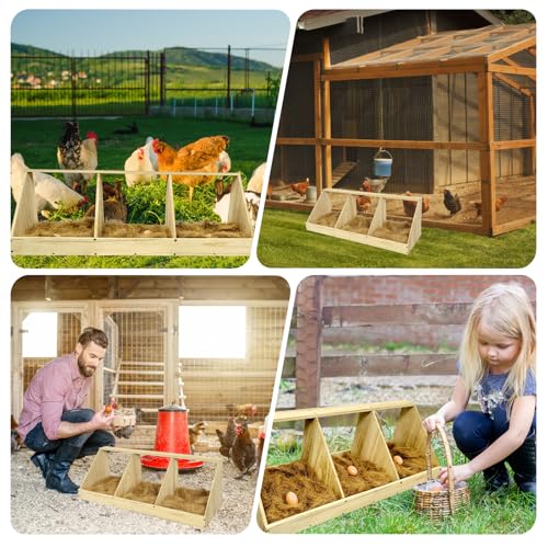 Chicken Nesting Boxes, 3 Compartment Wooden Chicken Laying Boxes, Nesting Boxes for Chickens, Hens, Ducks, Poultry Nest Box for Laying Eggs, Includes 3 Fake Eggs - size: 37.8"L x 12.6"W x 11.0"H