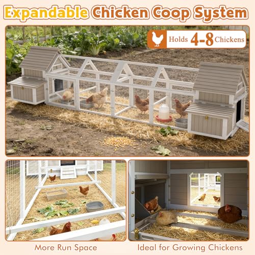 Ketive 83"L Large Chicken Coop with Run for 4–6 Chickens Wooden Backyard Hen House with Curved Roof, Peaked Run Top, 4 Reinforced Nesting Boxes, Swing Perch, Dual Ramp Doors,Slide-Out Tray,Expandable - size: 83.0"L x 58.0"W x 39.5"H