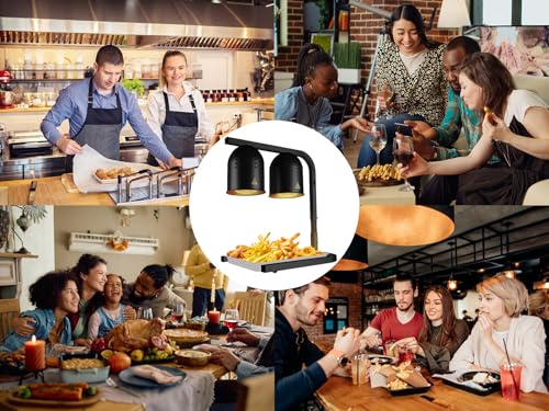 Heat Lamp for Food, with Two 250W Bulbs for Fast and Even Heating, Food Heat Lamp with Adjustable Height Stand, Commercial Food Warmer Lamp for Home, Fast Food Restaurant, Buffet, Bakery Black - color: Black