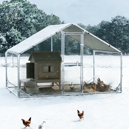Sannwsg Large Metal Chicken Coop with Run, Walk in Chicken Pen with Waterproof Cover, Secure Lock, Heavy Duty Poultry Cage with Feeding Door for Outdoor Farm Use(6.5x10 FT - size: 118.0"L x 78.0"W x 79.0"H