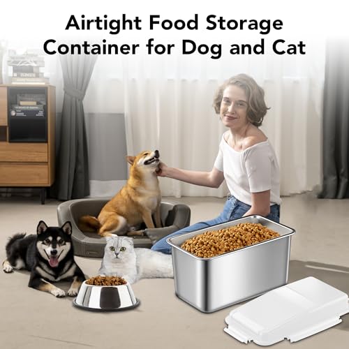Newget Dog Food Storage Container Stainless Steel with Scoop, 16-lb/11-lb Airtight Metal Pet Food Storage Bin, Cat Food Container for Dry Dog, Cat Food, Bird Seed, Keep Food Fresh, White - color: B-White
