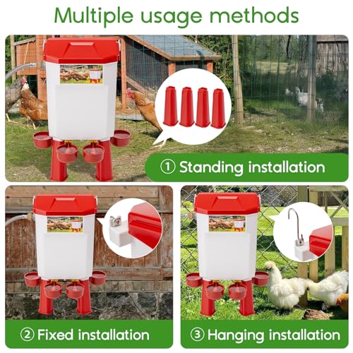 Automatic Chicken Waterer,Valve-Controlled Large Watering System with Stainless Steel Metal Hose,Suitable for Quail,Ducks,and Other Poultry,Hanging/Standing Use
