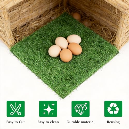 8 Pack Chicken Nesting Pads 12''x12'', Washable Chicken Coop Laying Mats, Reusable Artificial Grass Box Liners for Hen Coop Egg Duck Chicks Goose, Pets Indoor Outdoor Green 