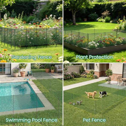 SUNYRISY Plastic Garden Mesh Fence Roll with Metal Stakes, Temporary Fencing Outdoor Dog Fence, 40in x 82ft Chicken Fencing Netting Animal Barrier for Backyard Poultry Pet, Green Grid - color: Green Grid