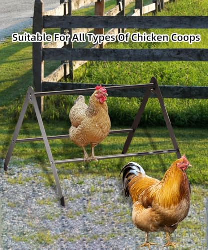 Chicken Roosting Perch, Adjustable Chicken Perch for Coop, Training Chicken Roosting Perches with Metal Stand, Chicken Toys Suitable for Chick, Hens and Parrots, Black