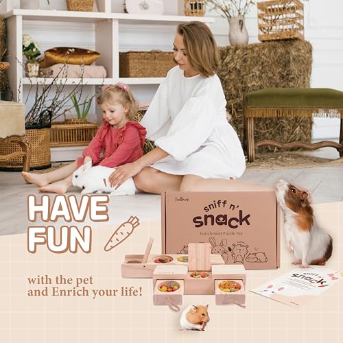 SoulThinkĀ® Interactive Wooden Pet Rabbit Toys - Sniff n' Snack Bunny Chew Toys for Rabbit Treats, Suited as Guinea Pig, Hamster for Boredom, Bunny Toys for Rabbits Keep Busy (2 Sets) - style: Sniff n' Snack - Beginner