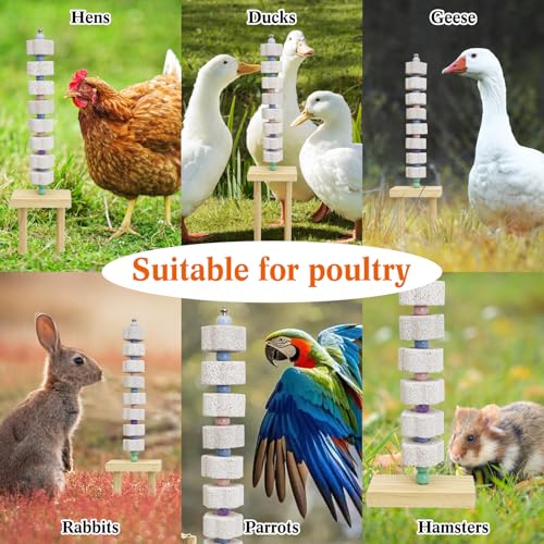Hamiledyi Chicken Chewing Toy Chicken Coop Accessories with Calcium Stone & Wood Stake Enrichment Toys for Hens, Ducks, Geese, Cockatiel, Parakeet, Parrot, Budgie - size: 1 Pack
