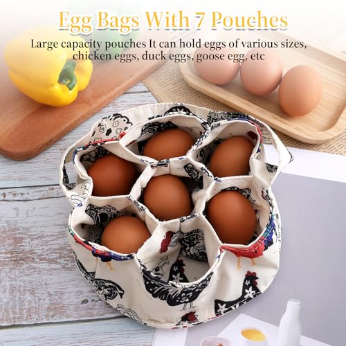 JJUNW 1 Pc Egg Collection Basket, Portable Farmhouse Chicken Egg Holder with 7 Bags, Anti-crushing Handheld Egg Purse Egg Basket for Collecting Fresh Eggs, Housewife Garden Transport Storage