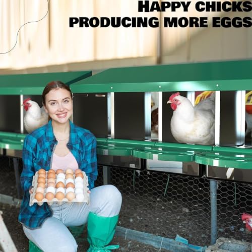 Chicken Nesting Boxes for Laying Eggs - 4 Compartment Roll Away Nesting Box for Chickens Coop with Adjustable Legs,Chicken Perch & Roll Out Egg Tray,Curtains and 4 Fake Eggs Help Hen for Laying Eggs