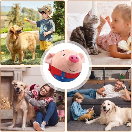 Active Moving Pet Plush Toy, Interactive Dog Toys Pet Bouncing Balls, USB Rechargeable Interactive Washable Cartoon Pig Plush Sound Electronic Dog Toy, Small Cute Squeaky Pig Dog Toy (Red) - color: Red