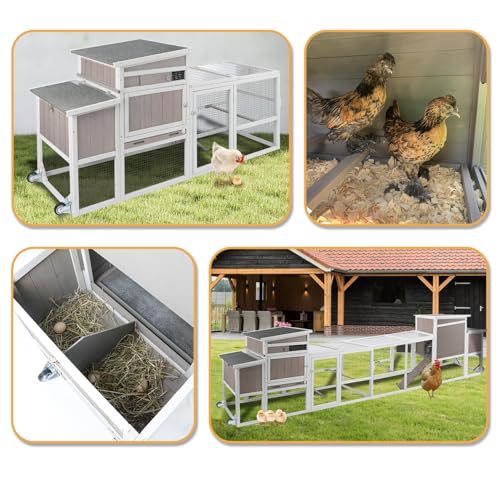 79“L Chicken Coop and Run, 2 Story Backyard Hen House with Nesting Box, Poultry Cage for 1-3 Chickens Ducks Rabbits with Removable Tray, Ramp and UV-Resistant Roof Panel - size: 78.7"L x 26.0"W x 39.0"H