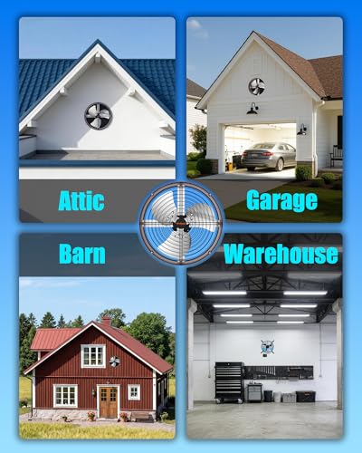 15'' Gable Vent Fan with Thermostat & Remote Control, 1800 CFM Attic Fan, 70 Watts, Up to 2500 Sq Ft, 3 Speeds, 18-Hour Timer, Plug & Play, Auto On/Off Based on Temperature