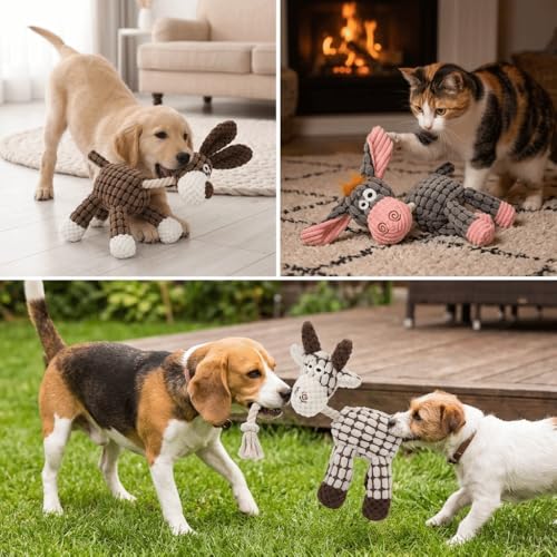 Pet Squeaky Chew Toy Interactive Durable Plush Dog Toy for Small Medium Large Breeds, Teeth Cleaning & Boredom Relief(Gray & Pink Donkey)