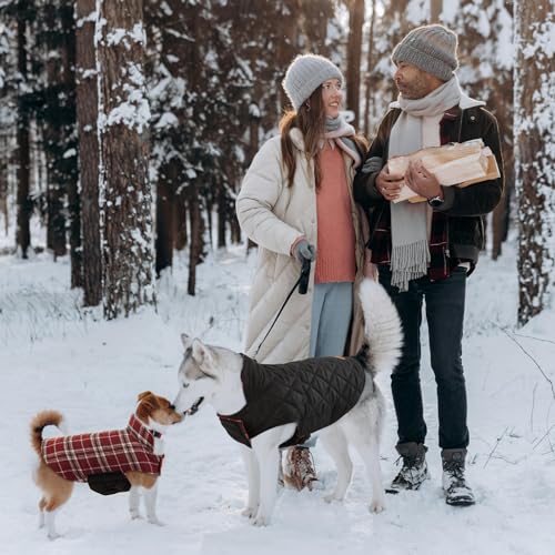 Kuoser Warm Dog Coat, Waterproof Dog Jacket for Extra Large Dogs, Adjustable Durable XXL Doggie Winter Coat Reversible Puppy Cold Weather Apparel from Small to Large Breed, Red XXL - color: Red, size: 2X-Large (Pack of 1)