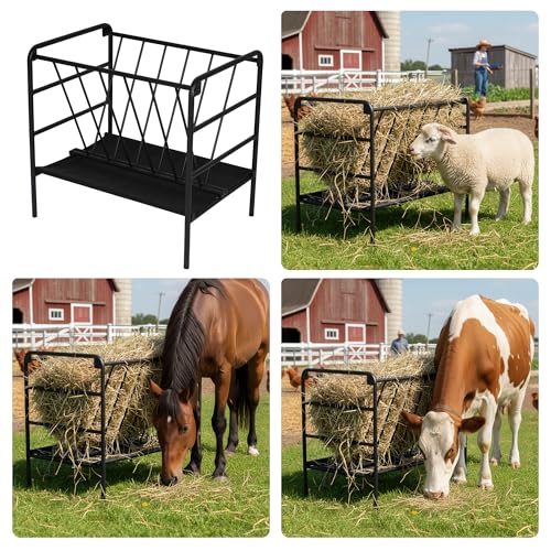 Goat Hay Feeder - Heavy Duty Metal Hay Rack, 35 Gallon Livestock Pasture Feeder, Durable Iron Frame, Outdoor Durable Farm Feeding Equipment for Sheep, Horses, and Ponies