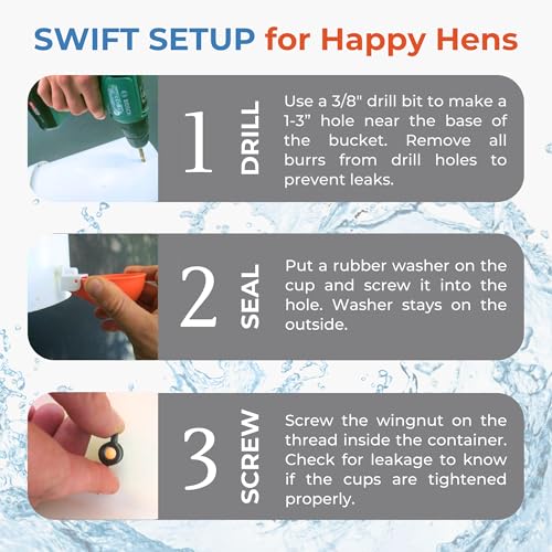 Lil'Clucker Large Automatic Chicken Waterer Cups | Chicken Water Feeder Suitable for Chicks, Duck, Goose, Turkey and Bunny | Poultry Water Feeder Kit (Orange, 5-Pack) - size: 5-Pack