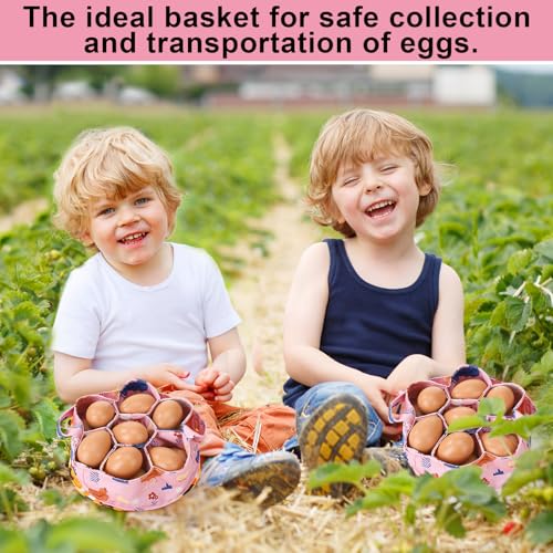 Egg Collecting Basket, Canvas Egg Basket for Gathering with 7 Pouches for Chicken, Duck, Goose, Bird, Various Poultry Collection (Cartoon Chicken Style 1) - style: Cartoon Chicken Style 1