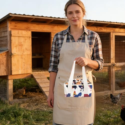 Eggs Collecting Basket, Durable Canvas Egg Basket with Plastic Board, 9-Pouch Chicken Egg Holder Bag for Gathering Fresh Eggs, Egg Gathering Basket and Multipurpose Chicken Holder Bag (American flag) - color: American flag