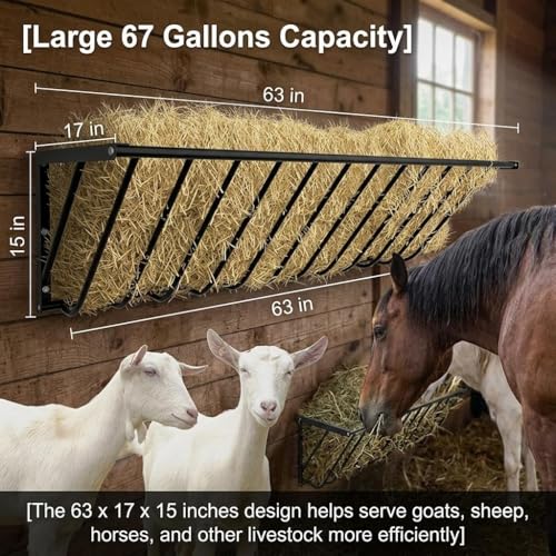 67 Gallon Wall Mounted Hay Feeder, Goat Hay Feeder for Goats Cows or Horses, Heavy Duty Wall Mount Livestock Hay Feeder for Indoor, Outdoor Use