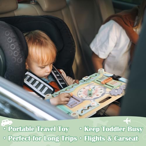 Double-Sided Wooden Busy Board for Toddlers, Sensory Activity Board, Montessori Travel Toy for Kids, Educational Toy for Autism, Ideal Choice for Baby Girls or Boys Birthday - style: Safari